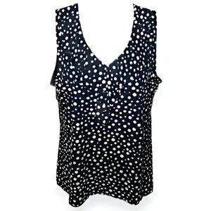 Chicos Black White Polka Dot Ruffle V-Neck Sleeveless Classic Dress Tank Top 2 L